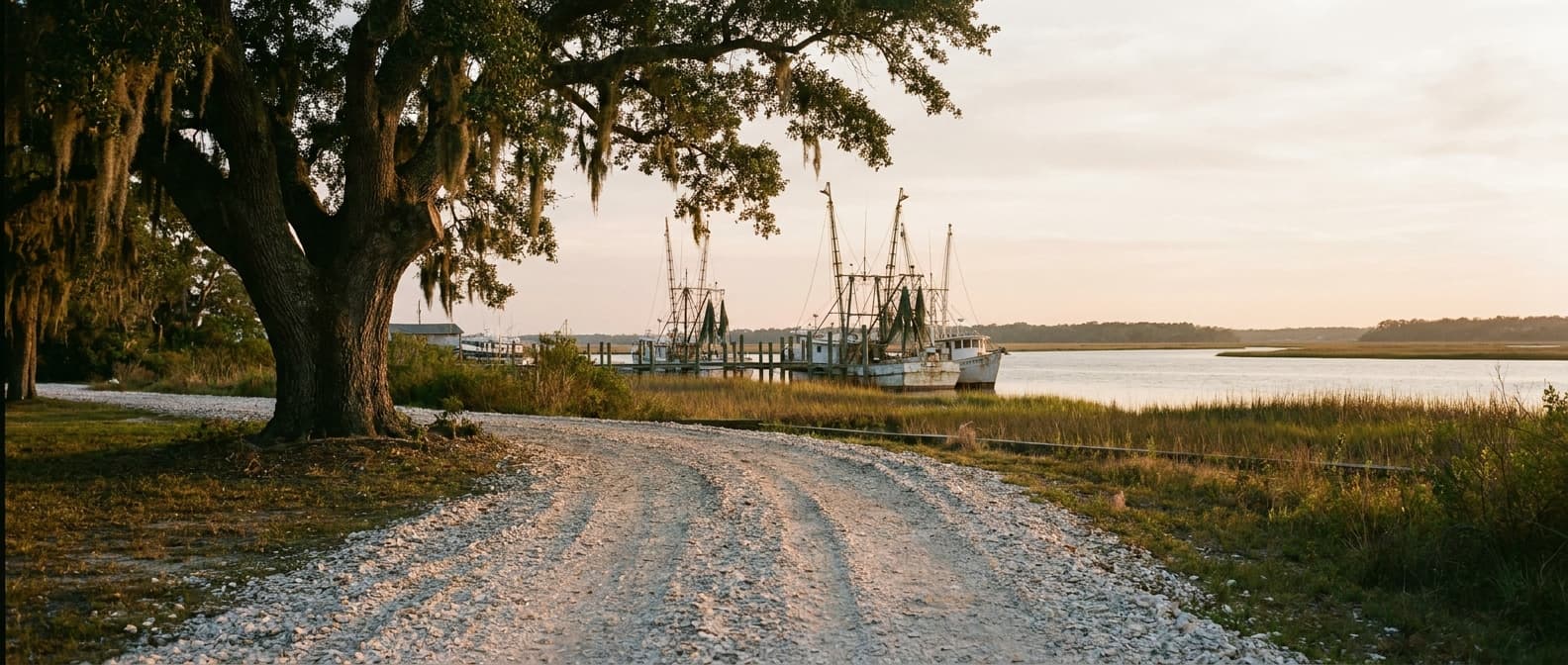 Lowcountry coastal home at twilight